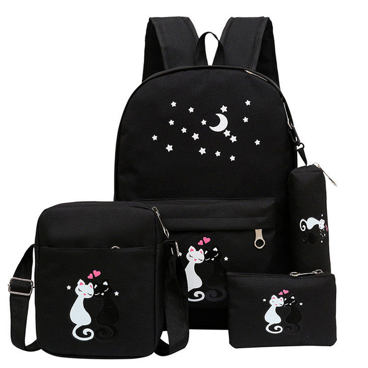 4-Piece School Bag Set/ backpack Children School Bags For Girls Boys Canvas School Bag Fashion Kids - Black