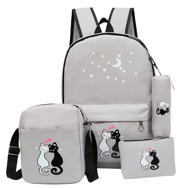 4-Piece School Bag Set/ backpack Children School Bags For Girls Boys Canvas School Bag Fashion Kids - Black