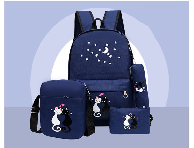 4-Piece School Bag Set/ backpack Children School Bags For Girls Boys Canvas School Bag Fashion Kids - Black