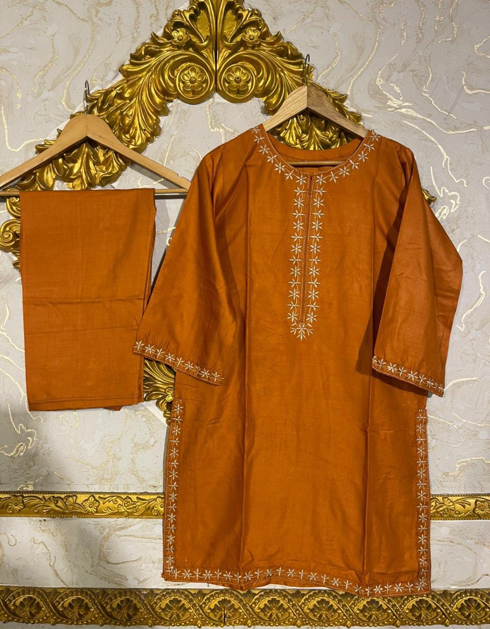2pcs Stitched Suits 2 Pcs Elegant Women's Stitched Embroidered Linen Shirt And Trouser - Black, Medium