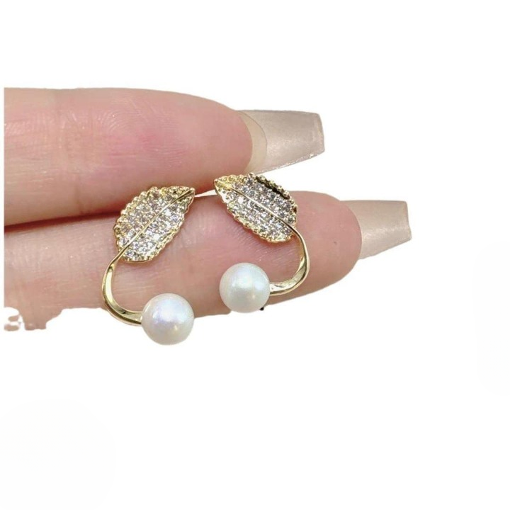 Leaf Pearl Earrings - Classy and Feminine Jewelry for Daily & Party Wear - Studs For Girls And Womens - Golden