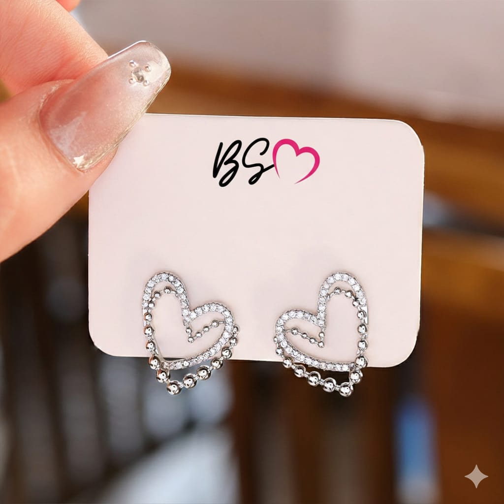 ZJE-164 Heart Shape Double Korean Earrings – Elegant Fashion Jewellery, Stylish Accessory for Women - Golden