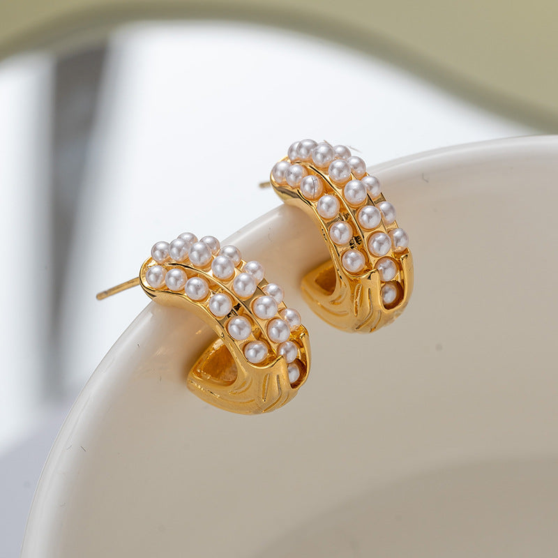 ZJX-169 Pearl Bali – Elegant Korean Style Earrings, Stylish Fashion Jewellery for Women - Golden