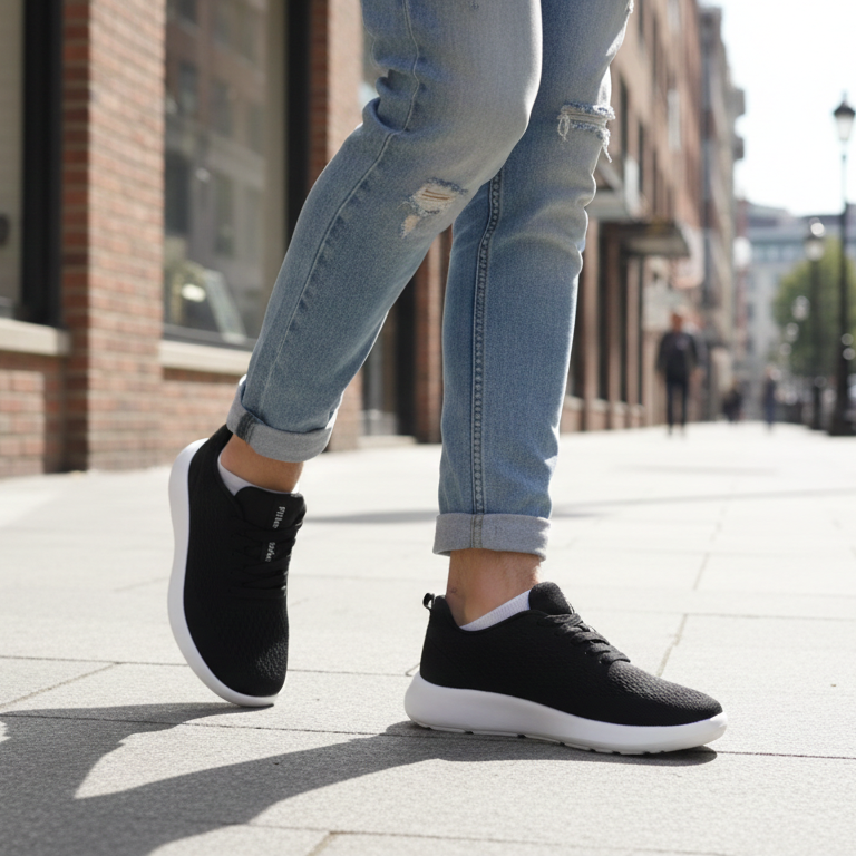 Men’s Lightweight Breathable Mesh Sneakers – Casual Walking & Everyday Comfort Shoes - Black, 37