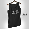NEVER MIND Design - Black Jersey Printed Gym Sando Tanks Top For Men | Workout Tank top gym shirts for men | Sleeve-Less Shirt - L