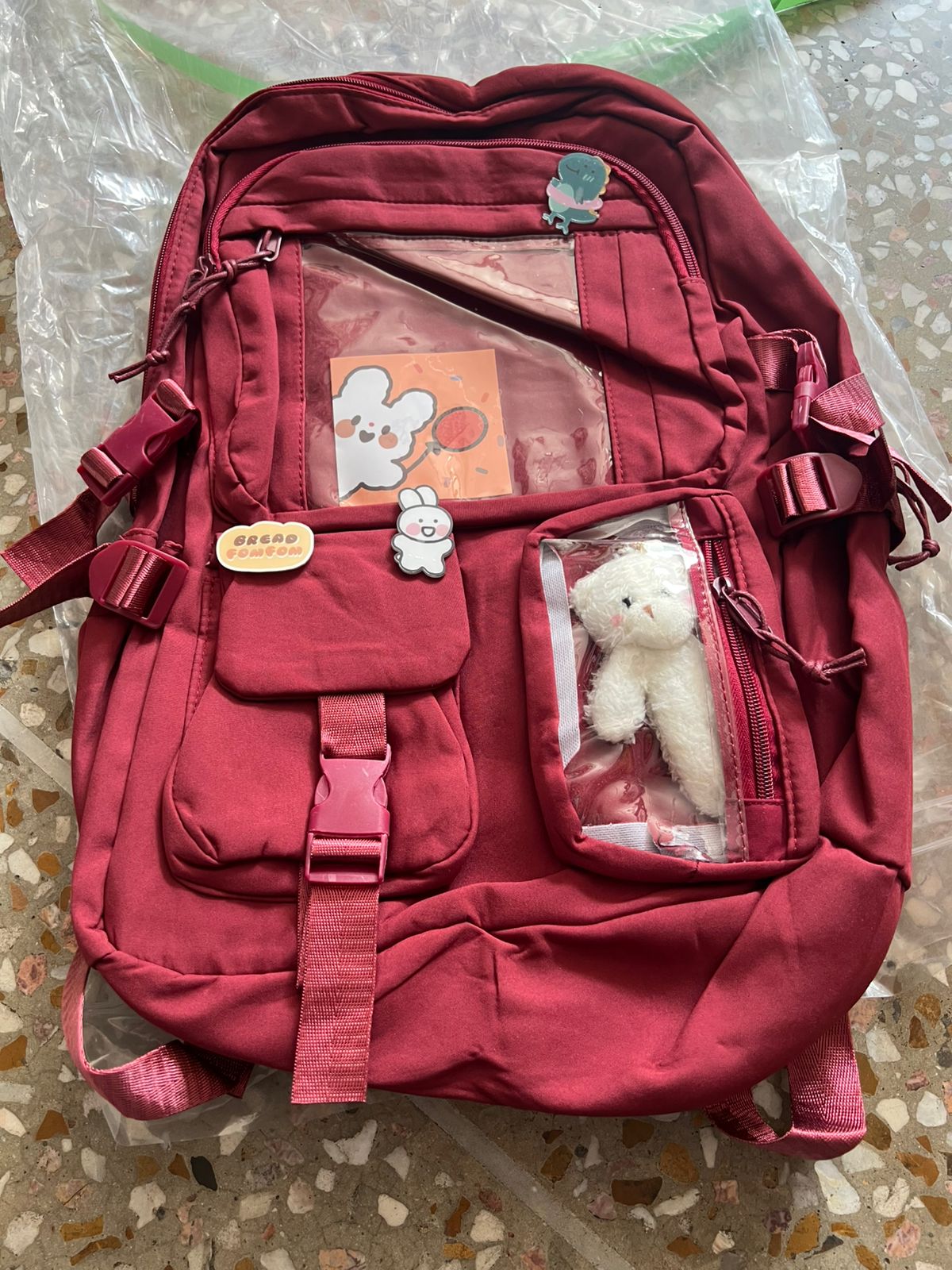 Cute Women Backpack Multi Pocket Canvas School Bag White Student Bag For Teenage Girls - Blue