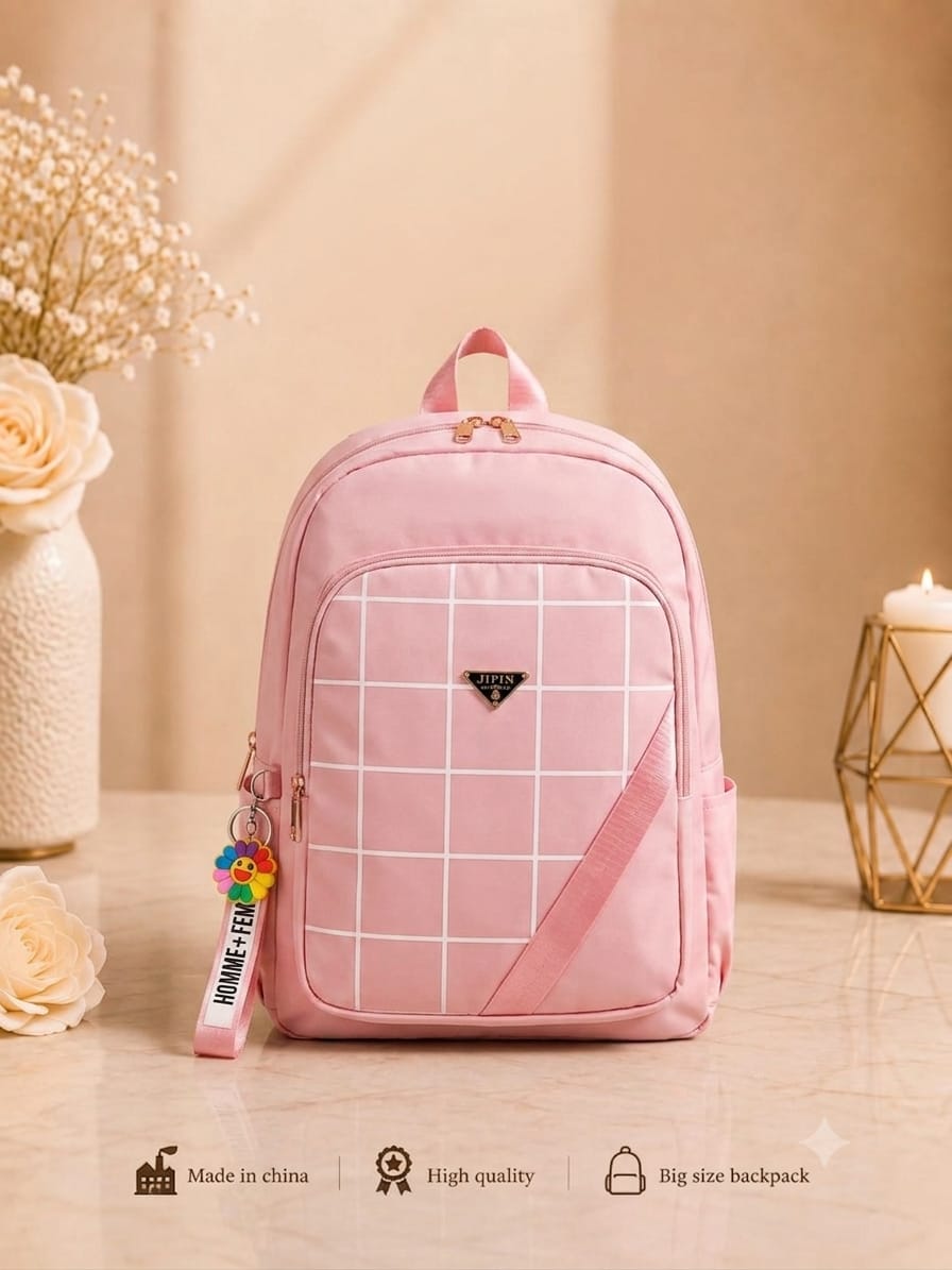 Urban Check Large Capacity Backpack for Women – Imported School, College, Office & Travel Bag - Black