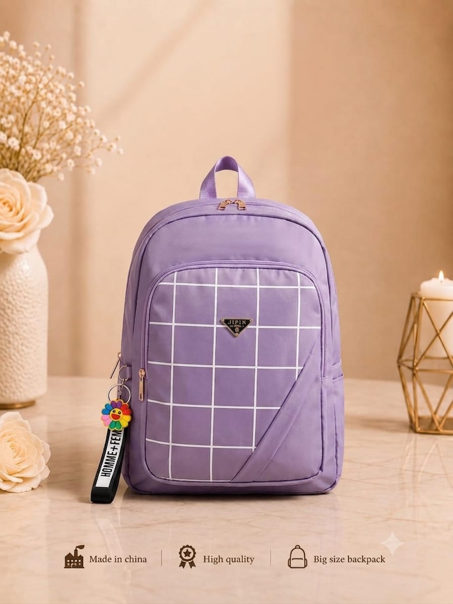 Urban Check Large Capacity Backpack for Women – Imported School, College, Office & Travel Bag - Black