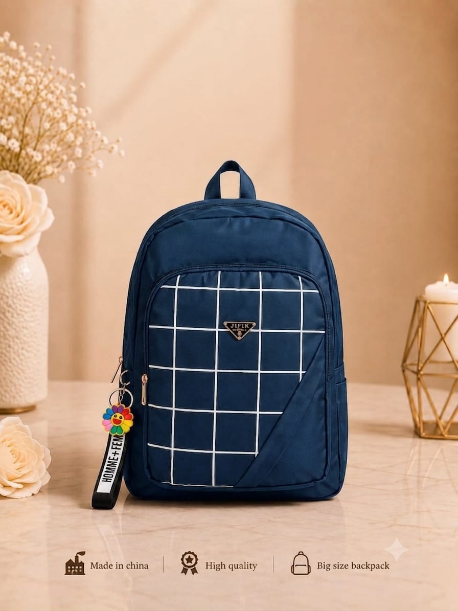 Urban Check Large Capacity Backpack for Women – Imported School, College, Office & Travel Bag - Black