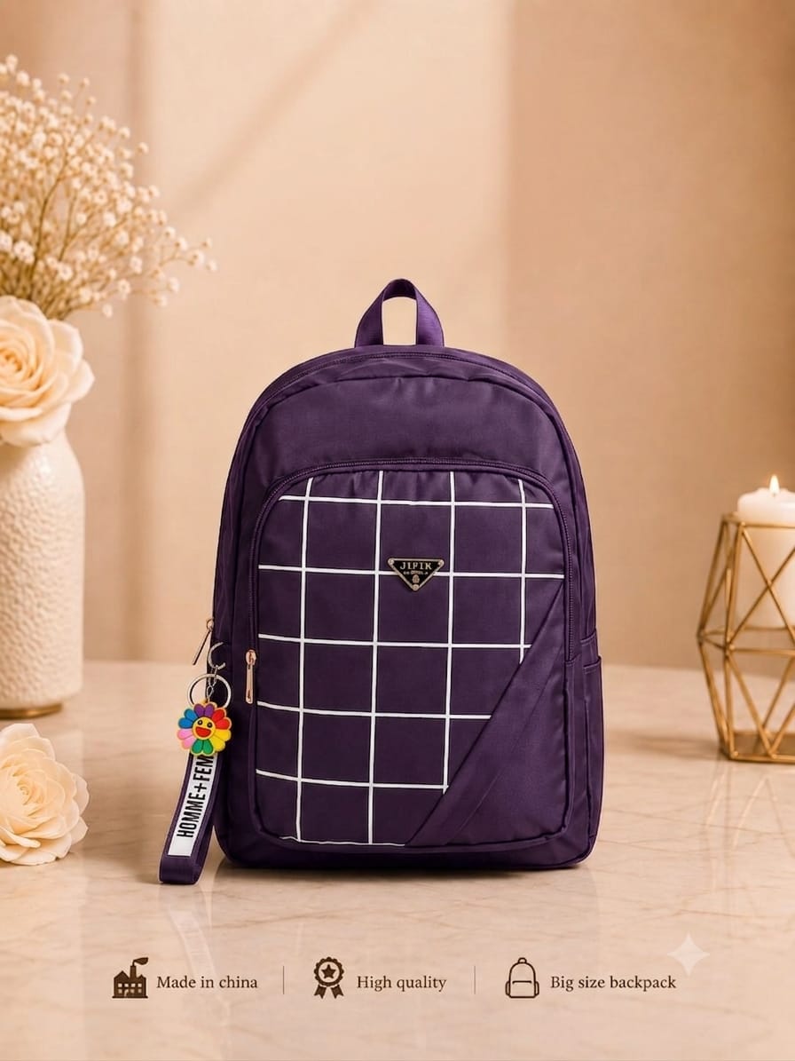 Urban Check Large Capacity Backpack for Women – Imported School, College, Office & Travel Bag - Black
