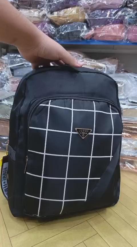 Urban Check Large Capacity Backpack for Women – Imported School, College, Office & Travel Bag - Black